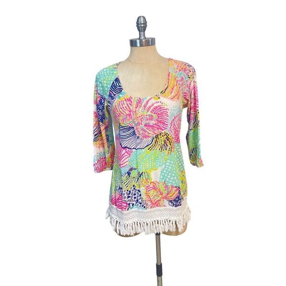 Lilly Pulitzer Alia Fringe Tunic Top Small - Picture 1 of 6